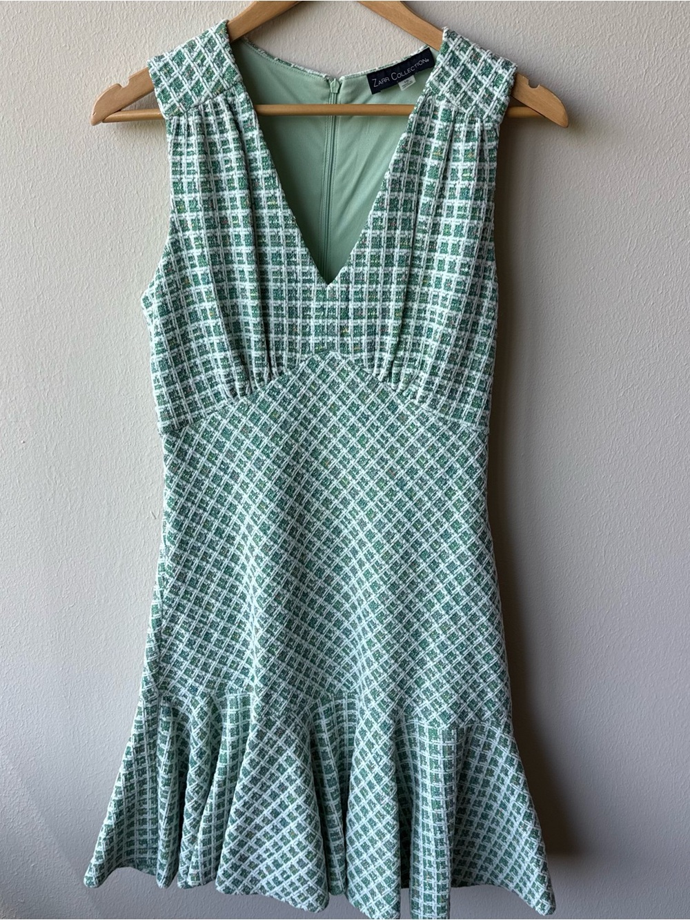 Zarr Collection 60s Style Soft V-Neck Sleeveless Geometric Tweed Pattern Dress